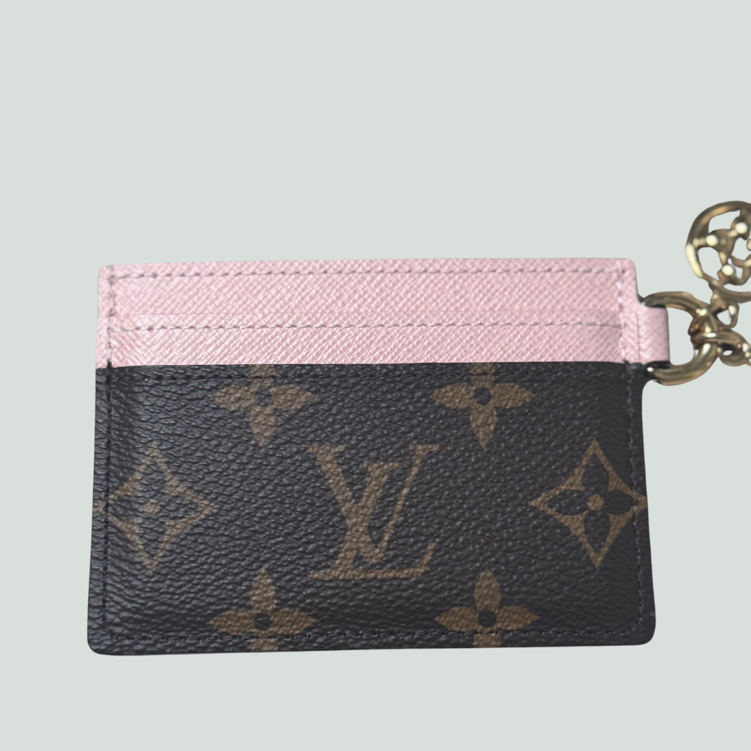 Louis Vuitton Monogram Card Holder with Pink Leather Trim and Charms