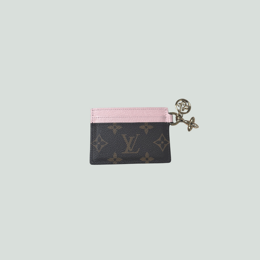 Louis Vuitton Monogram Card Holder with Pink Leather Trim and Charms